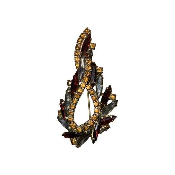 Juliana Amber Rhinestones Twisted Style Brooch  With Prong Setting Vintage - Picture 1 of 7